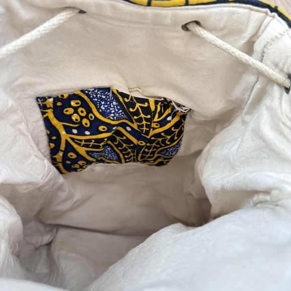 Taaluma Ivory Coast‎ Tote Backpack Blue Yellow Burlap - Picture 5 of 7